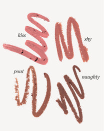 Açaí Lip Pencil shades Kiss, Shy, Pout, Naughty