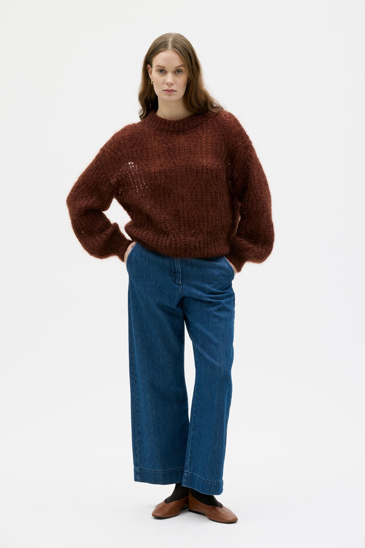 Maska Dove lace knit mohair silk sweater in Roasted Almond, front | NAHARA Mendocino