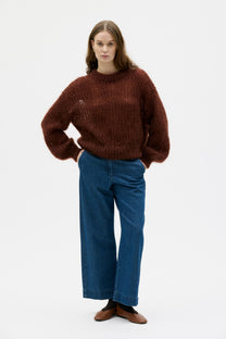 Maska Dove lace knit mohair silk sweater in Roasted Almond, front | NAHARA Mendocino