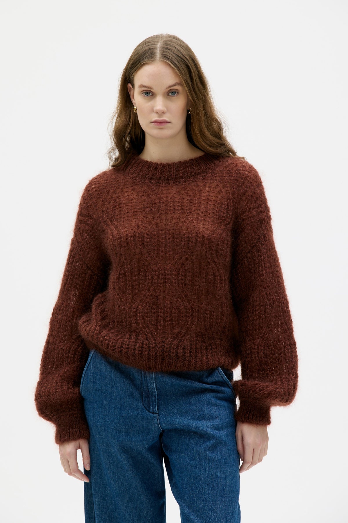 Maska Dove lace knit mohair silk sweater in Roasted Almond, detail | NAHARA Mendocino