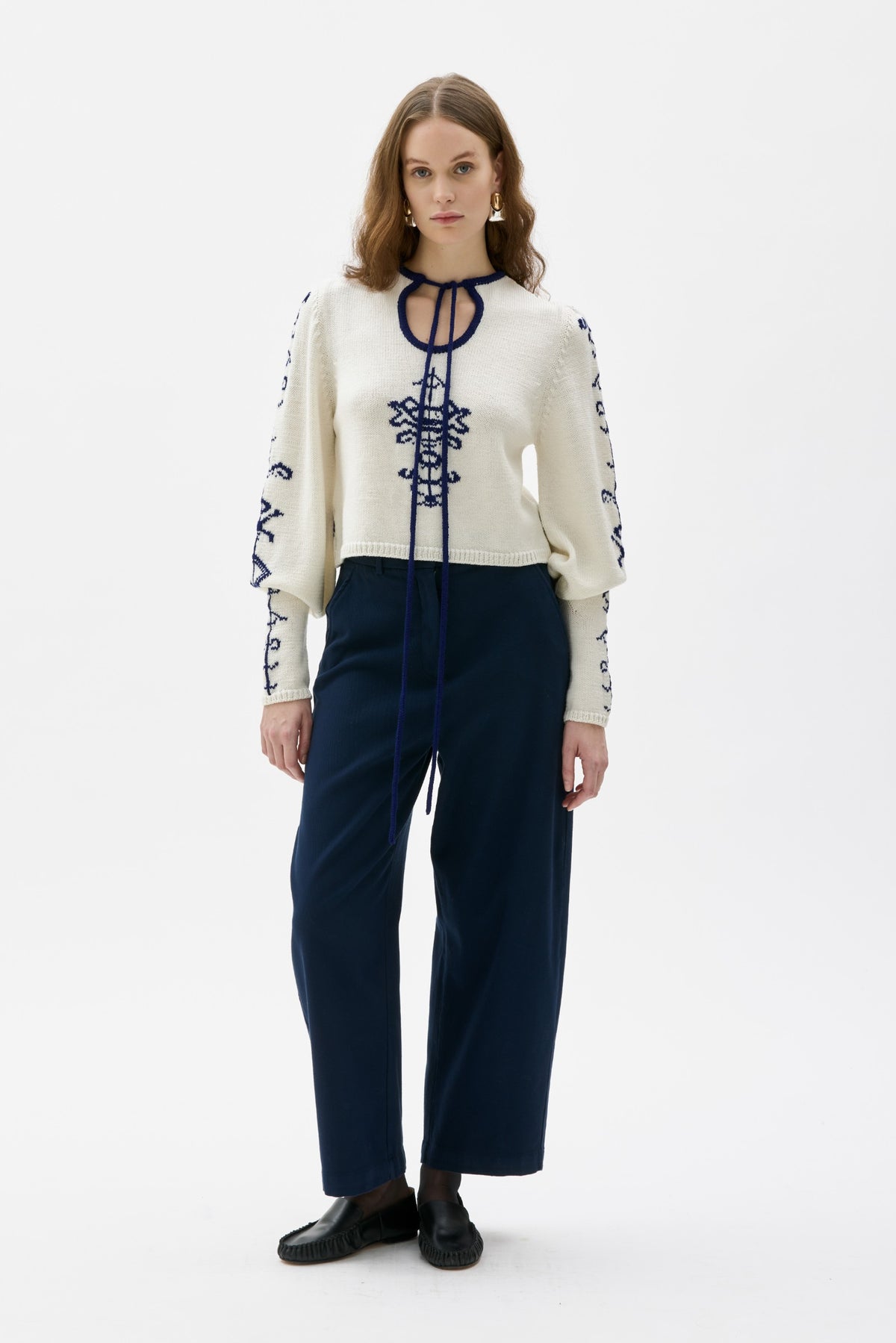 Maska Porcelaine pattern wool sweater in Cream White, front | NAHARA Mendocino
