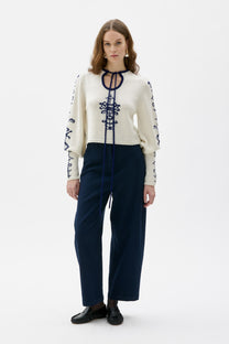Maska Porcelaine pattern wool sweater in Cream White, front | NAHARA Mendocino