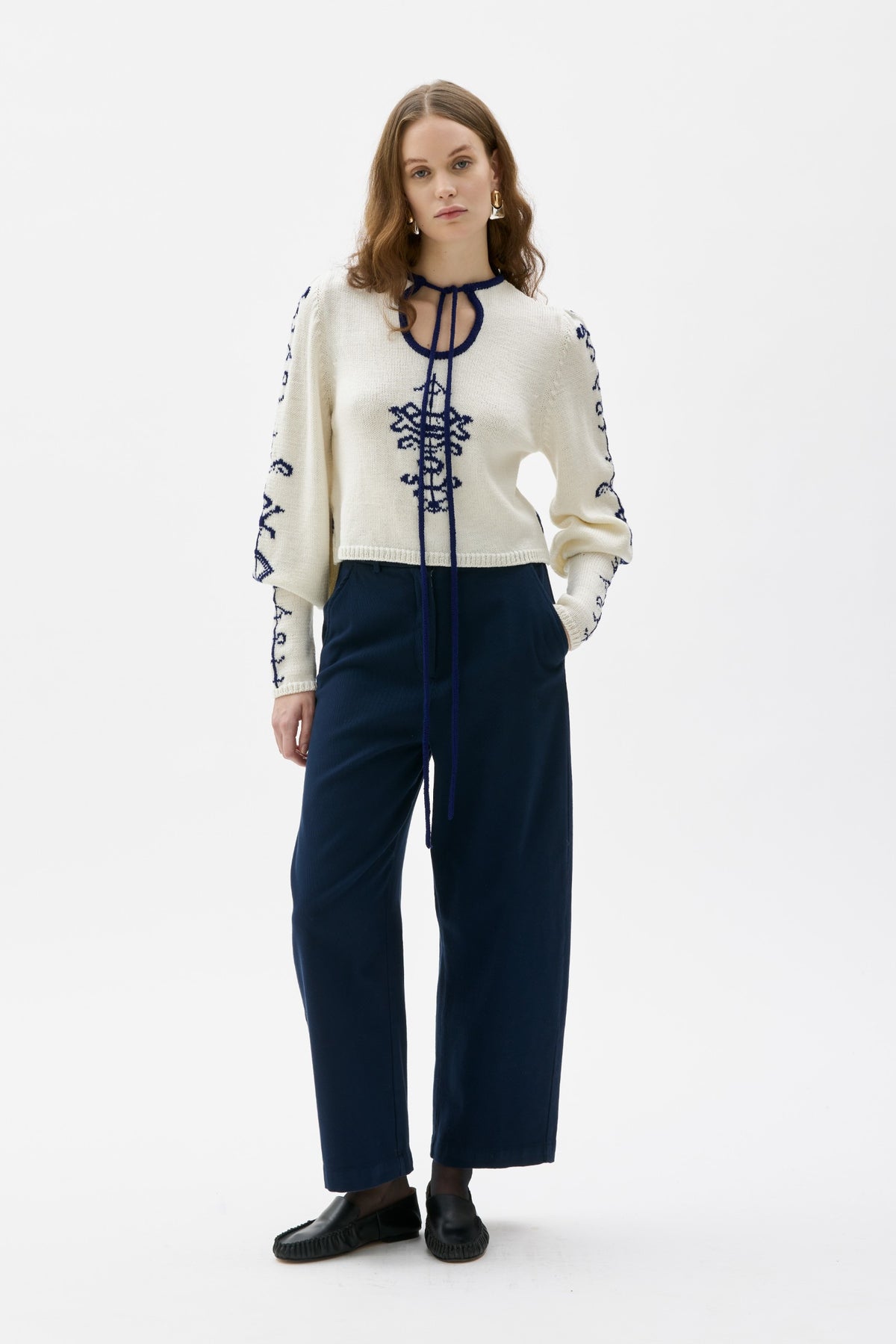 Maska Porcelaine pattern wool sweater in Cream White, alternate view | NAHARA Mendocino