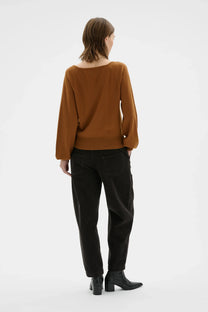 Maska Rika fine cashmere V-neck sweater in Roasted Almond Brown, back | NAHARA Mendocino