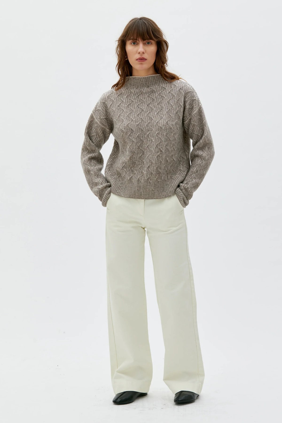 Maska Zoya bicolour lambswool sweater in Taupe Bicolour, view 2 | NAHARA Mendocino