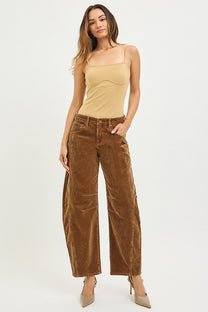 Risen Slouchy Ankle Barrel Corduroy Pants- Rust