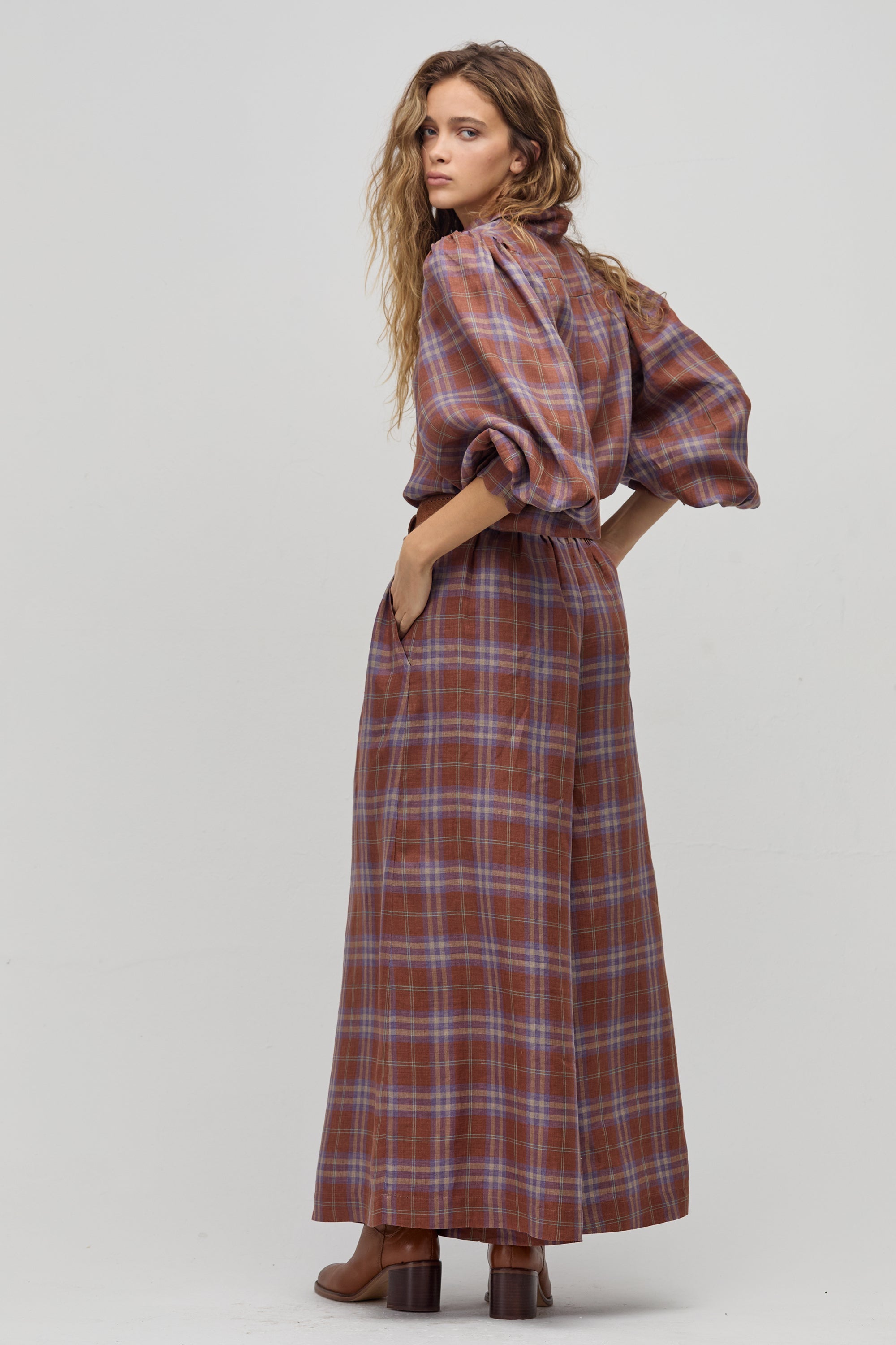 Sabi Linen Pants- Hazlenut Checks