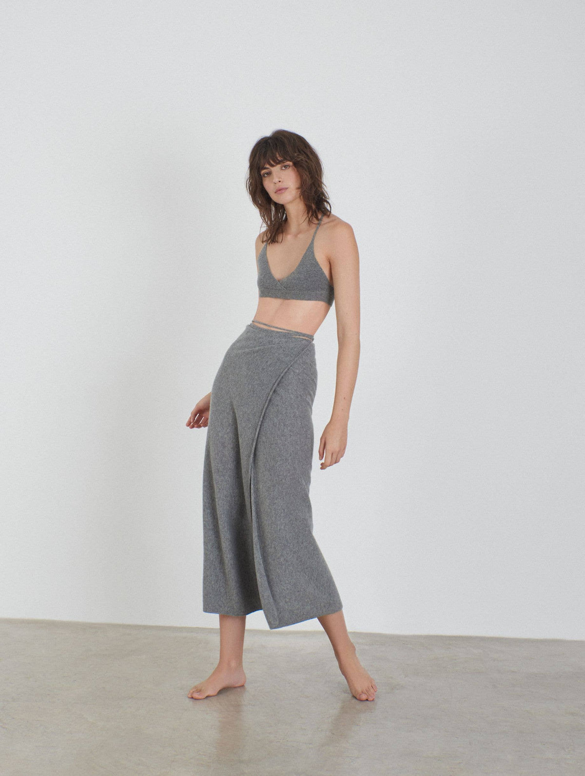 ESMERALDA cashmere knitted wrapped skirt gray