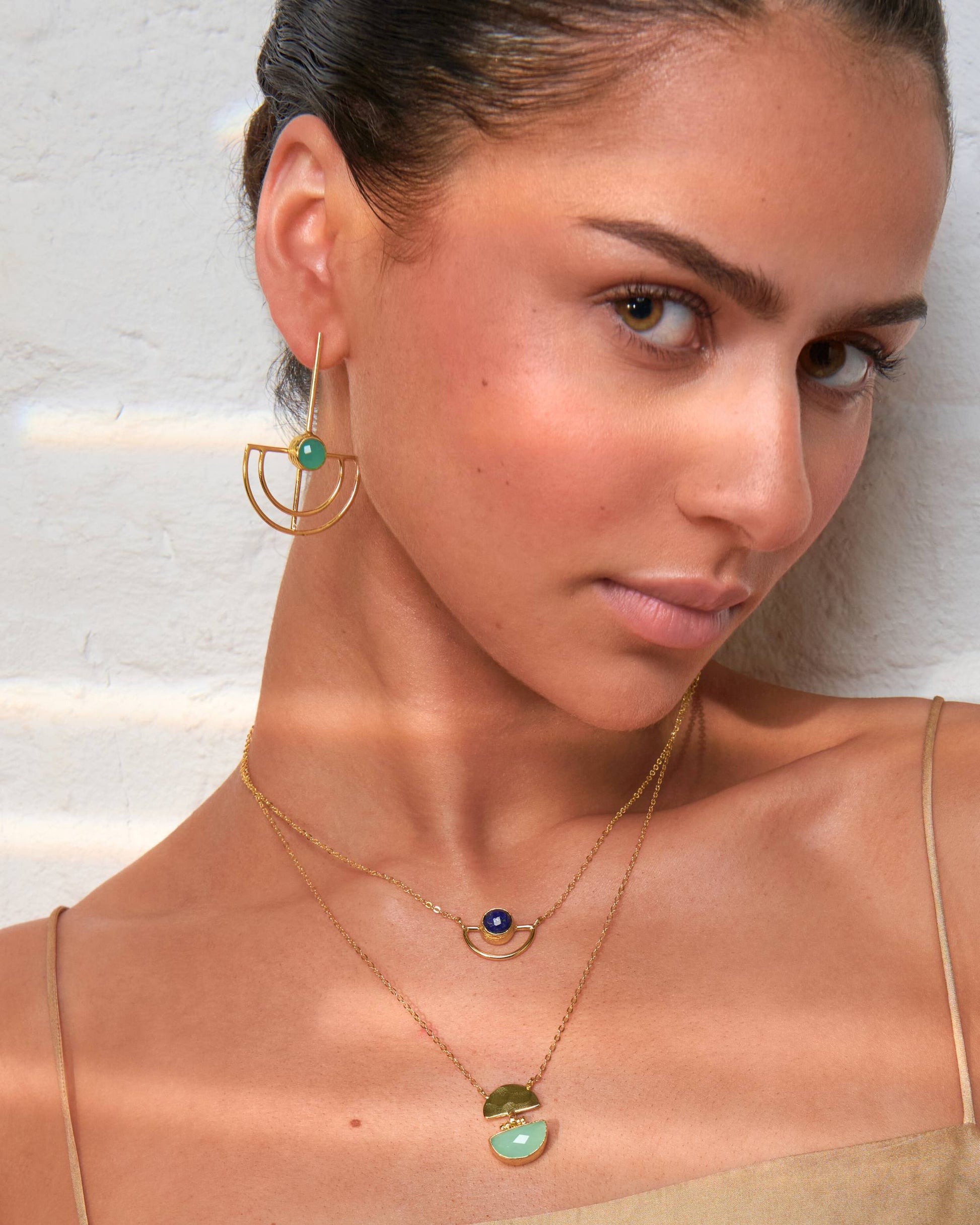 Elise Aqua Chalcedony Drop Stud Earrings