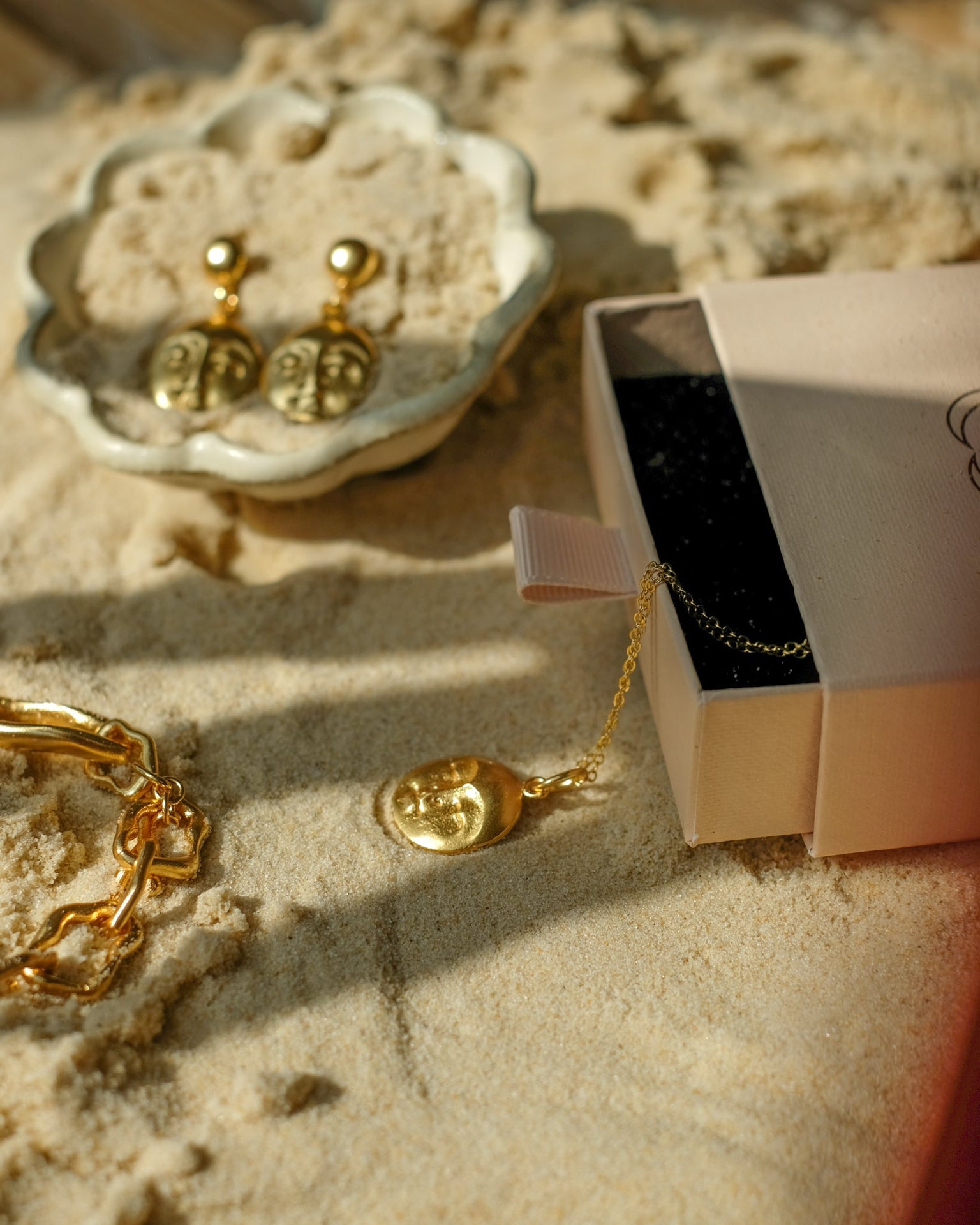 Moon Face Gold Pendant Necklace