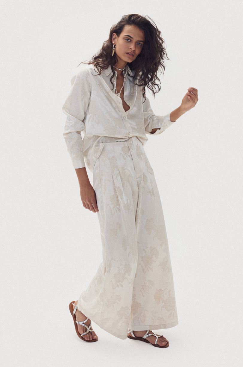 San Marino Brocade Shirt- Ivory Garden