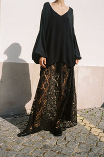 Lace Slip Skirt- Black