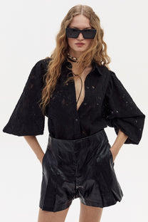 Claire Cotton Lace Shirt- Black