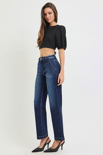 Risen High Rise Ankle Straight Jeans- Dark