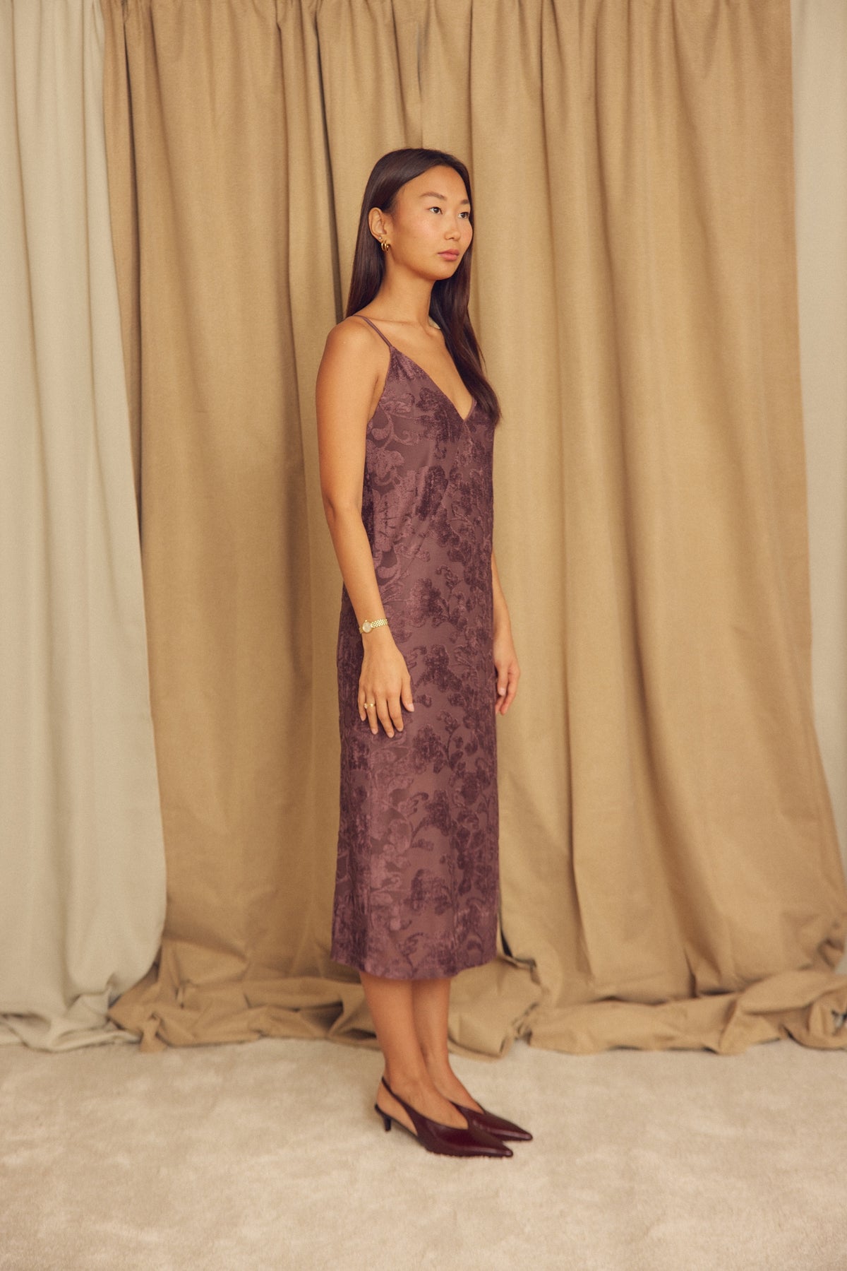 Cossac Devoré Slip Dress in Cocoa