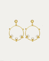 Aristea Pearl and Gold Bead Hoop Earrings
