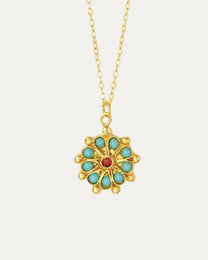 Marigold Turquoise and Red Agate Beaded Pendant Necklace