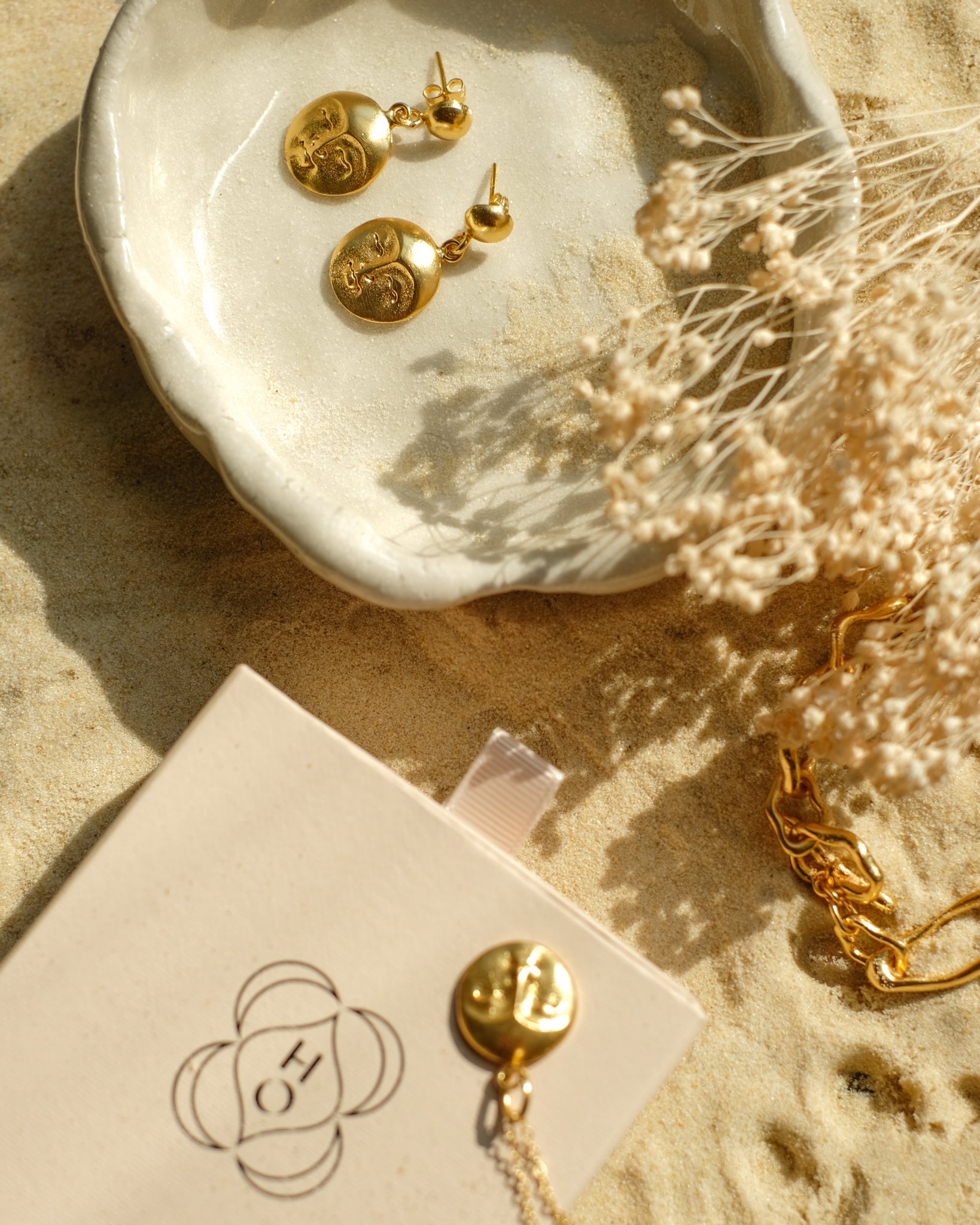 Moon Face Gold Drop Earrings