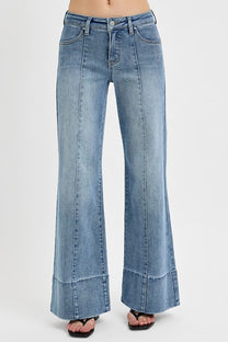 Risen Tummy Control Mid Rise Ankle Wide Flare Jeans- Medium