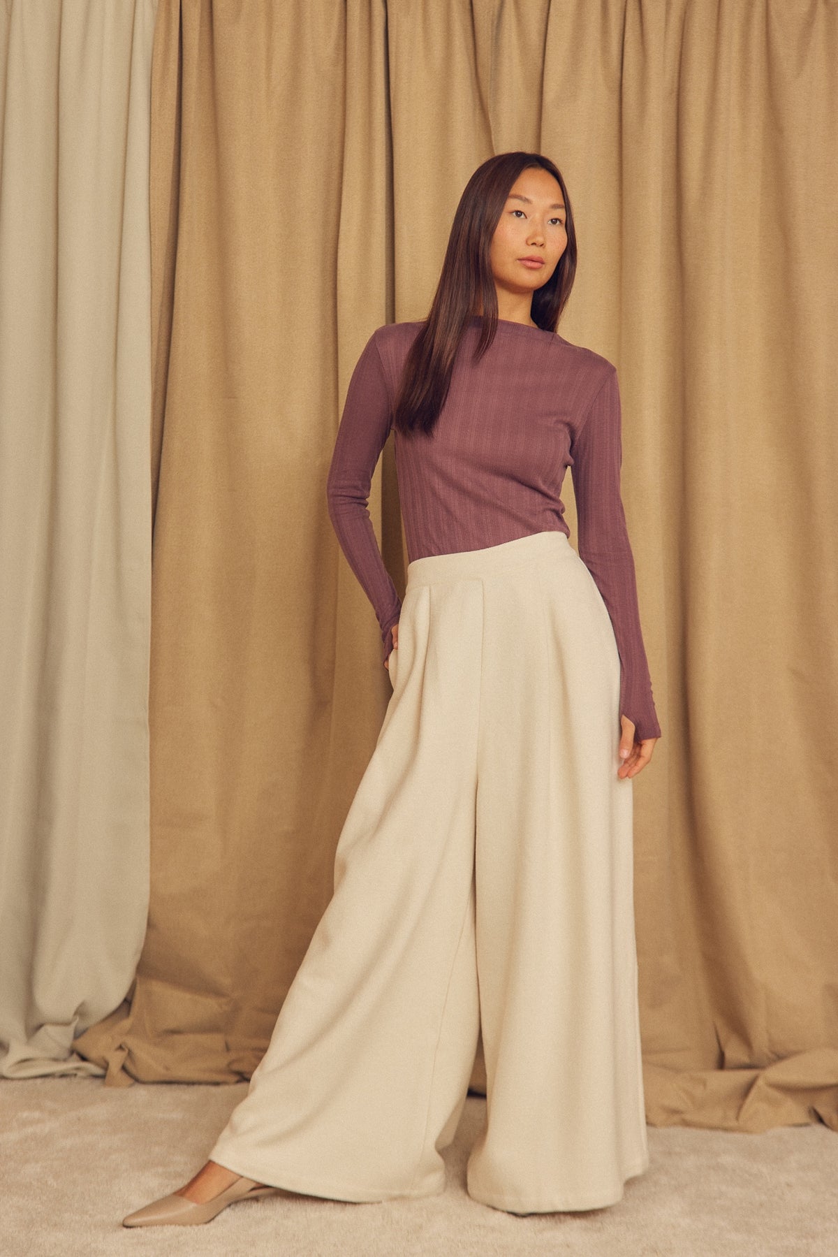 Cossac Organic Cotton and Lyocell Ribbed Long Sleeve Top in Cocoa