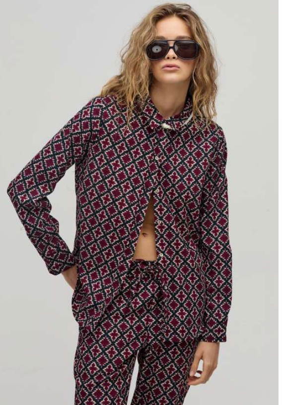 San Marino Corduroy Shirt- Bordeaux Tiles