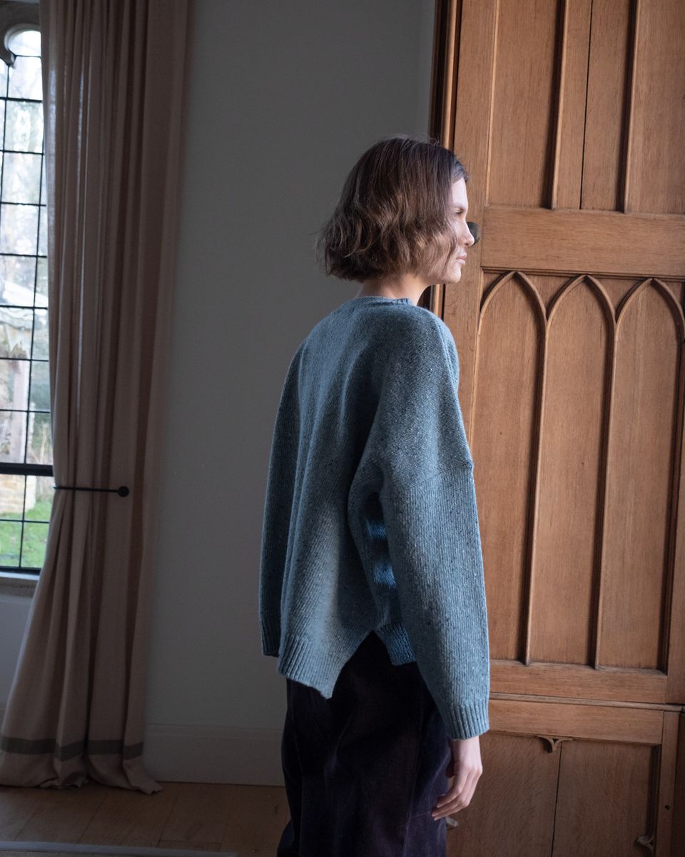 Layla Boxy Fit Hand Knit Wool Jumper- Soft Blue Melange
