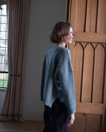 Layla Boxy Fit Hand Knit Wool Jumper- Soft Blue Melange