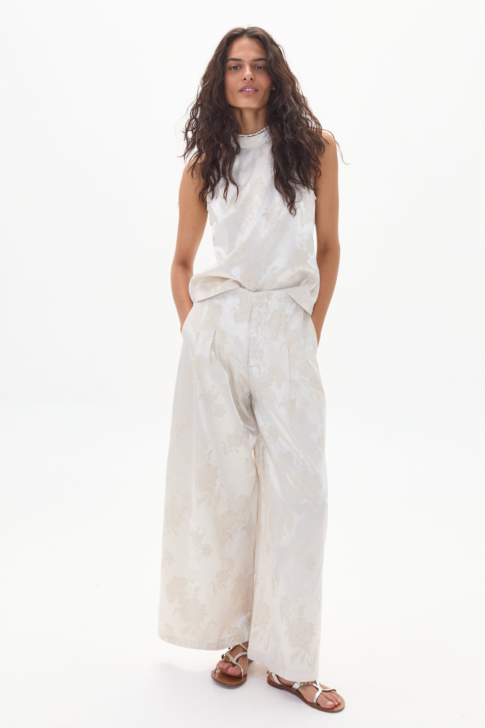 Olivia Brocade Top- Ivory Garden