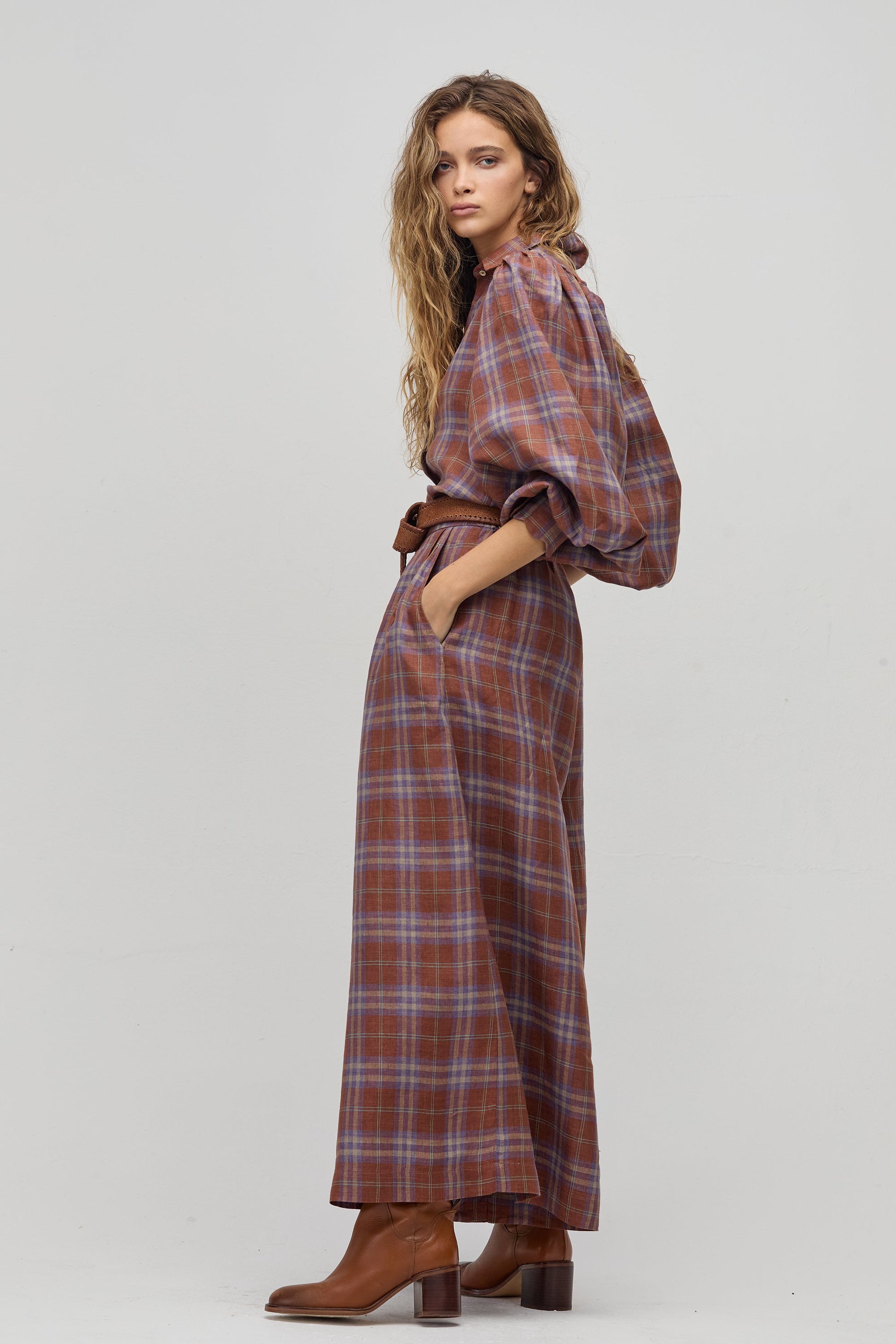 Sabi Linen Pants- Hazlenut Checks