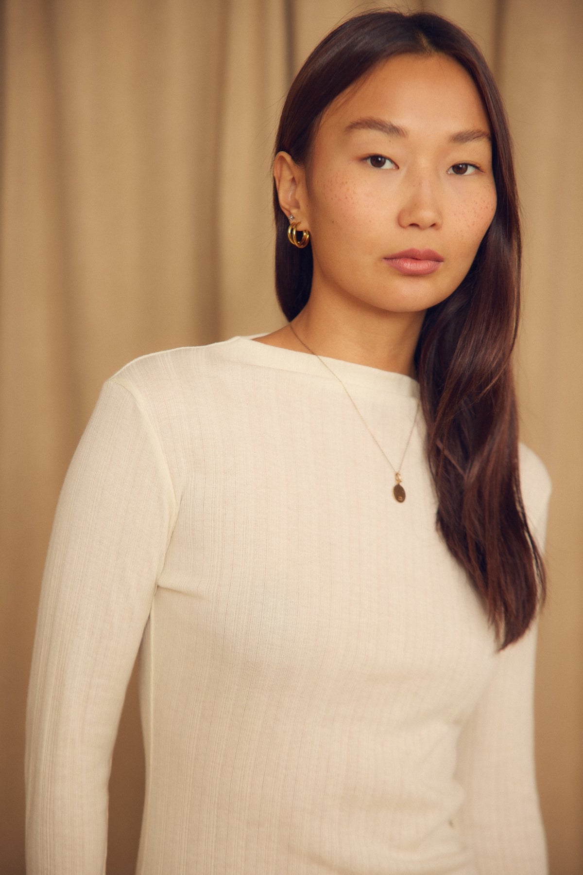 Cossac Organic Cotton and Lyocell Ribbed  Long Sleeve Top in Ecru