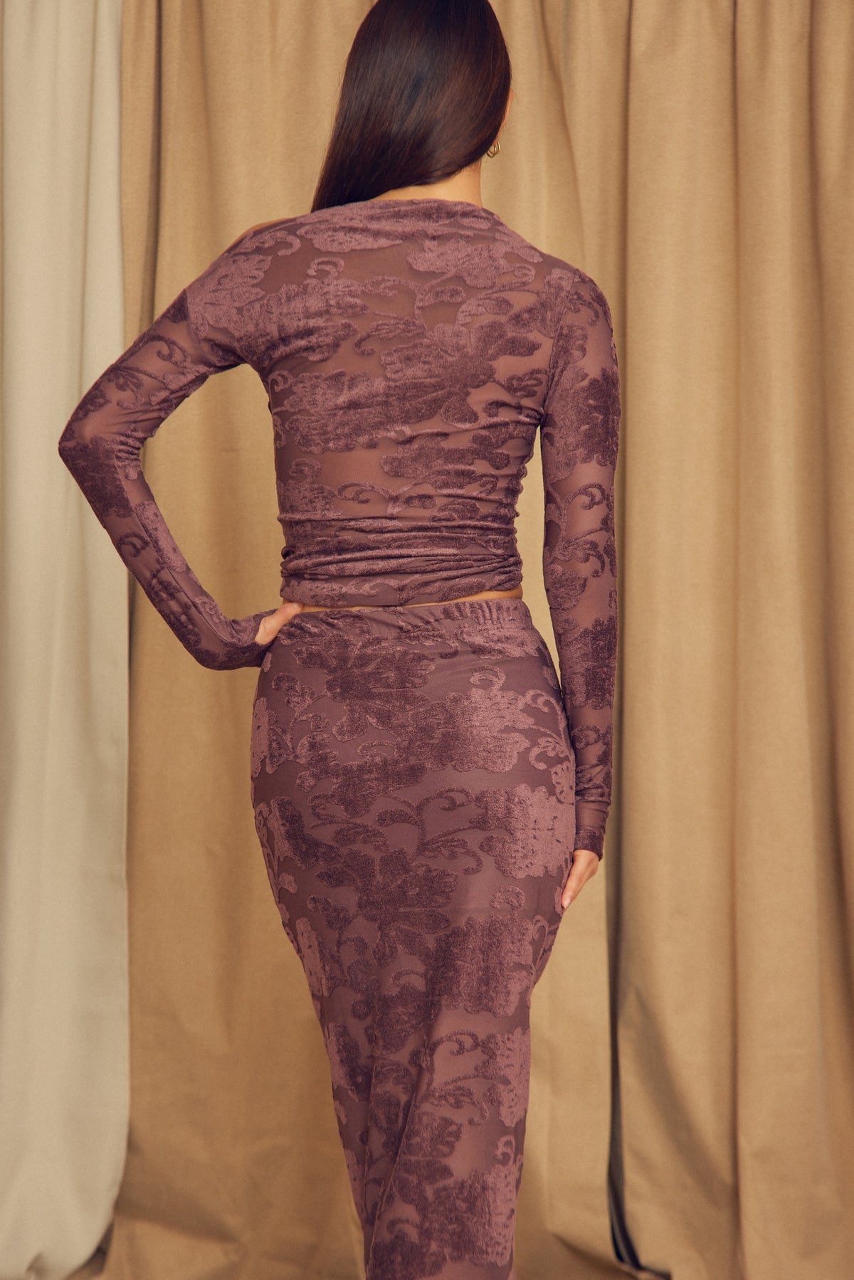 Cossac Devoré Drape Top in Cocoa