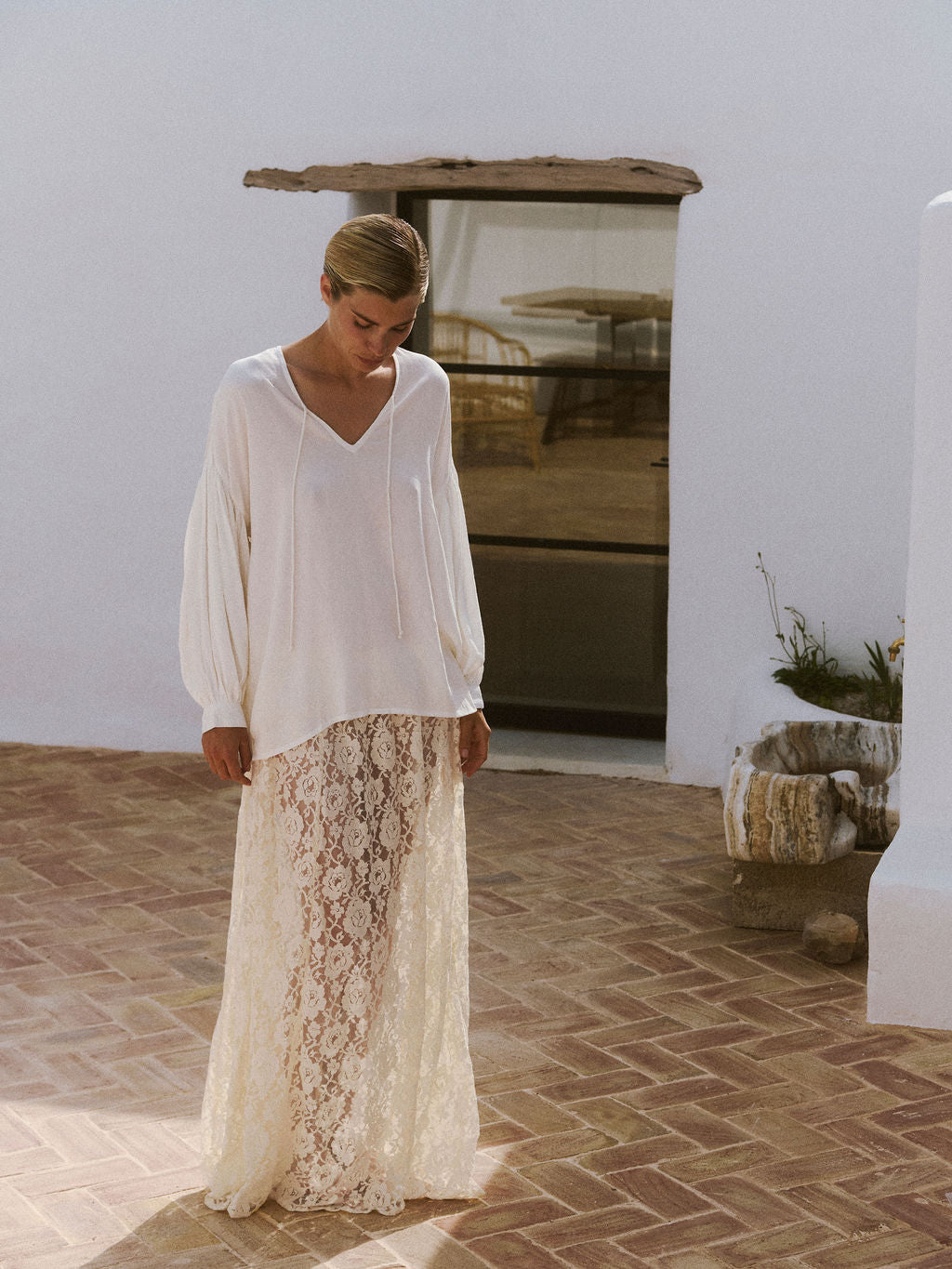 Lace Slip Skirt- White