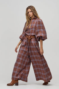 Sabi Linen Pants- Hazlenut Checks