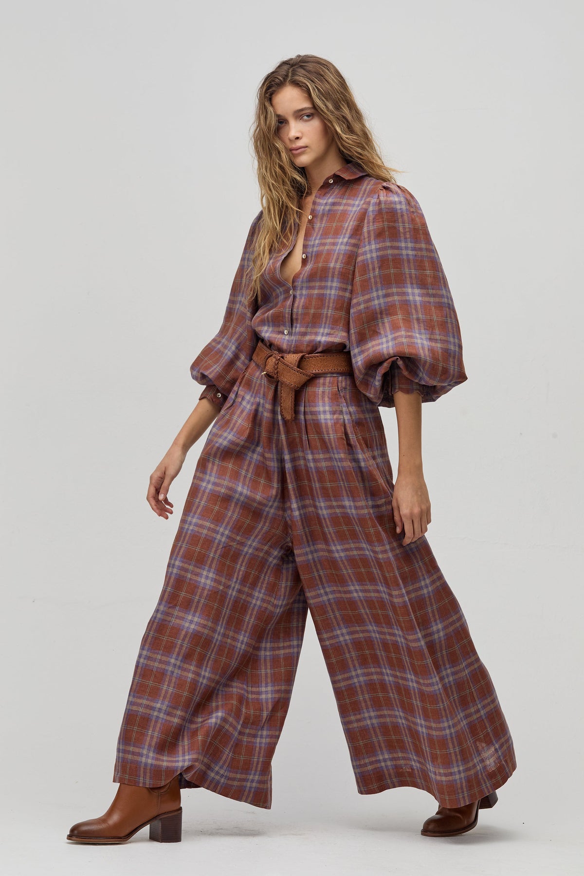 Sabi Linen Pants- Hazlenut Checks