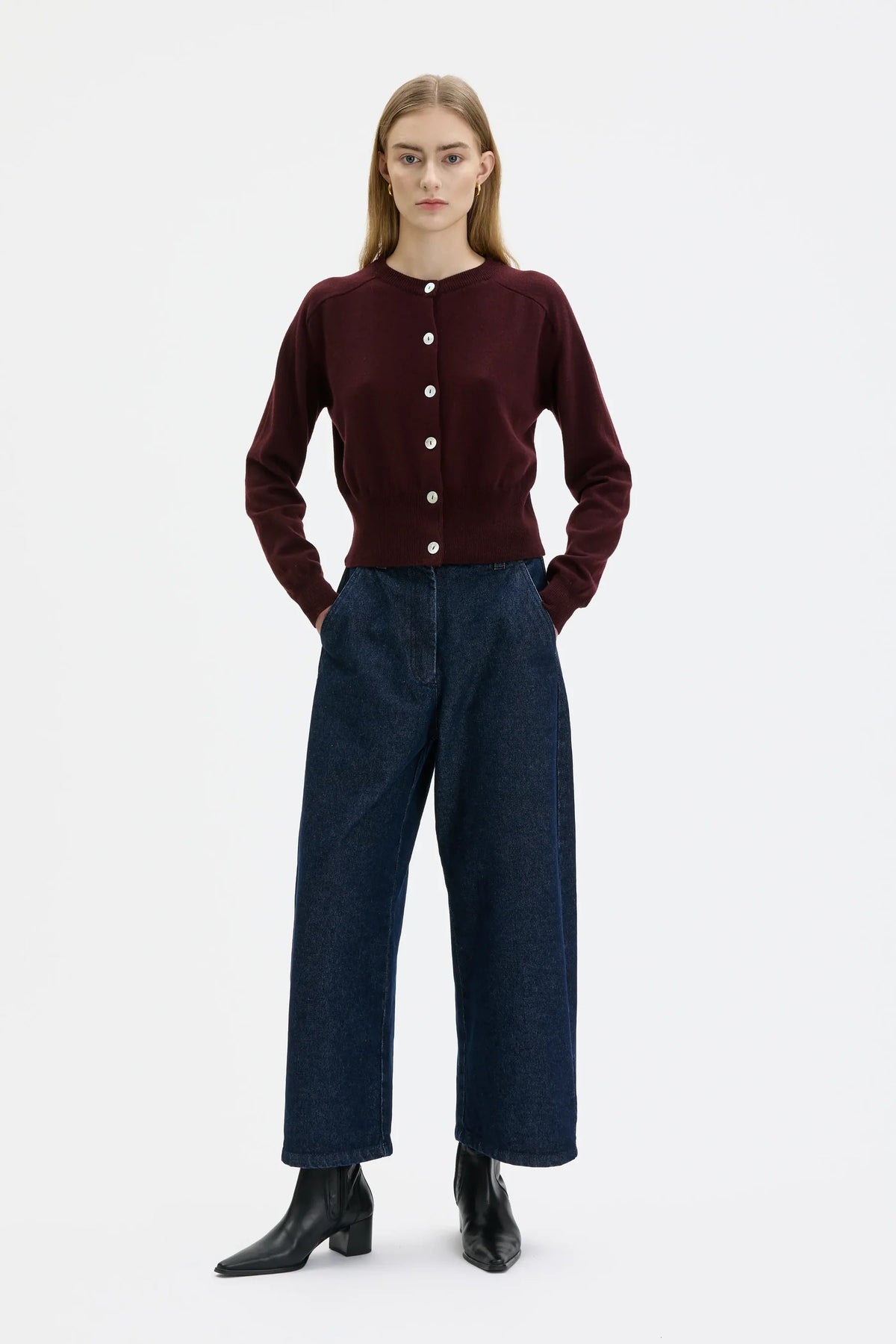 Maska Malo Fine Knit Wool Cashmere Cardigan - Port Wine