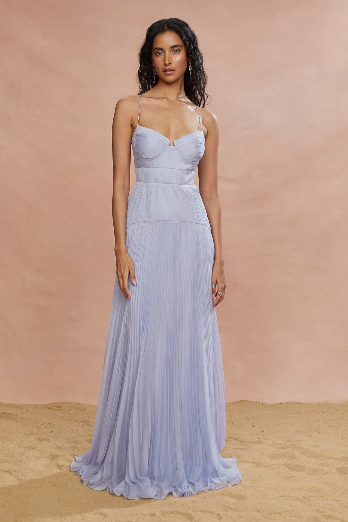 Saylor Pleated Gown - Rain Cloud