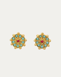 Marigold Turquoise and Red Agate Beaded Stud Earrings