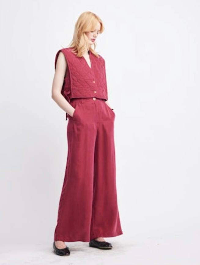 Caroline Cupro Trouser- Cranberry