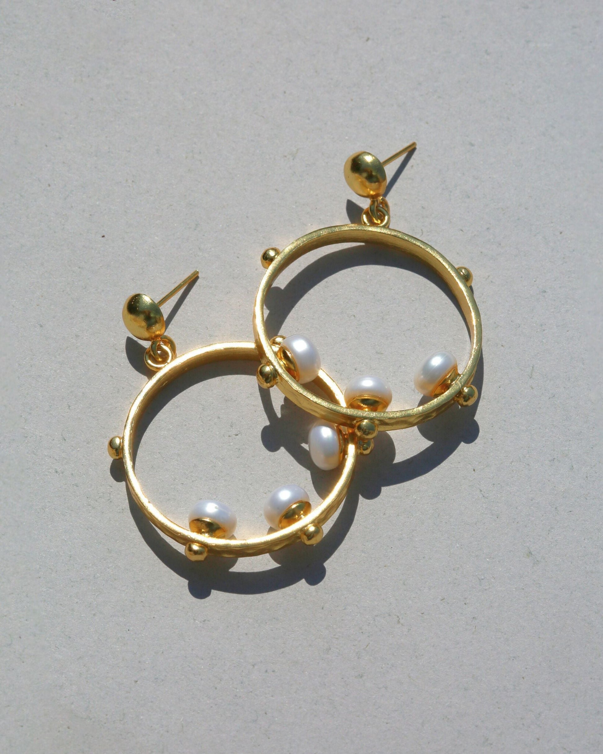 Aristea Pearl and Gold Bead Hoop Earrings