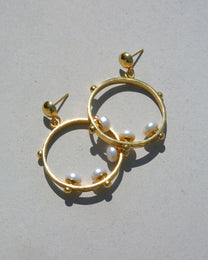 Aristea Pearl and Gold Bead Hoop Earrings