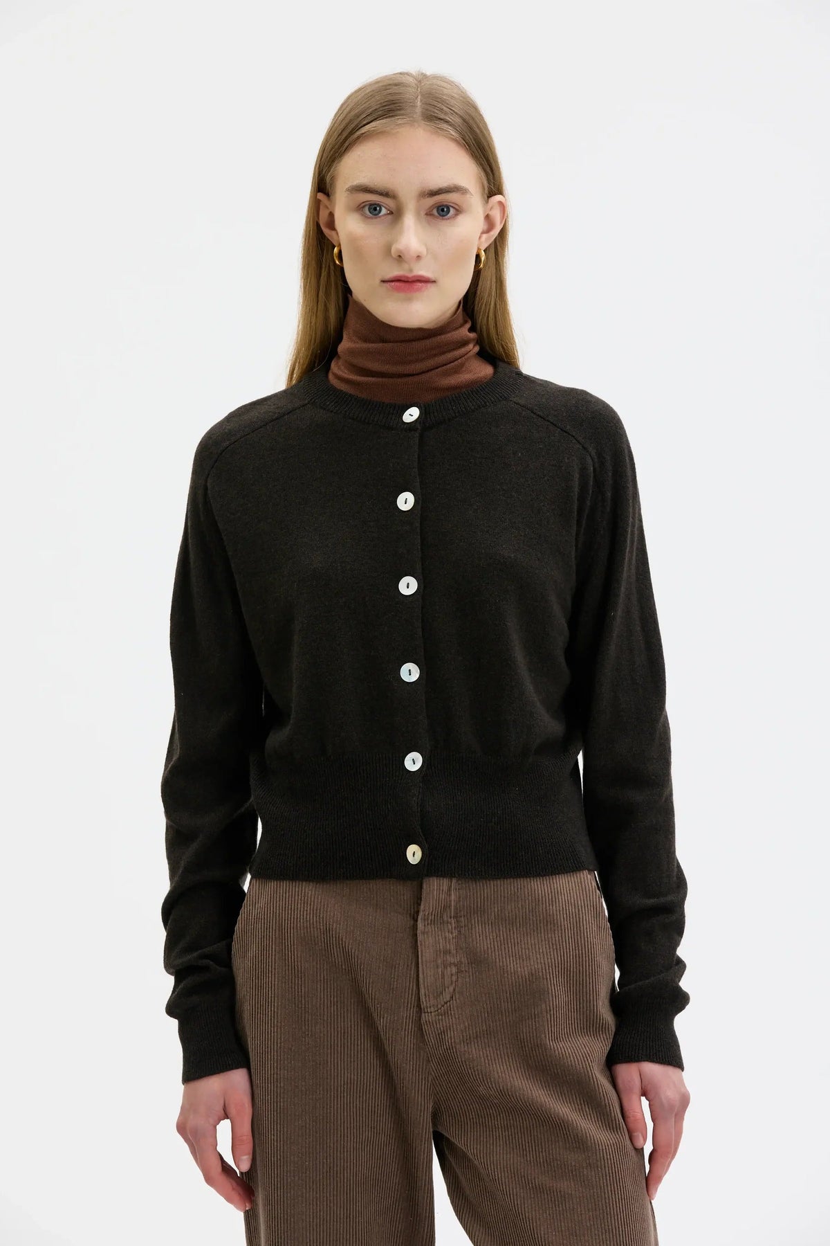 Maska Malo Fine Knit Wool Cashmere Cardigan - Morel Brown