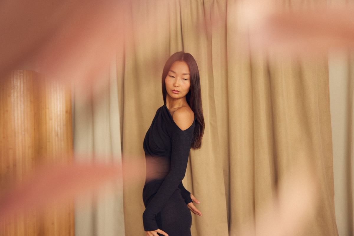 Cossac Wool Drape Midi Dress - Black