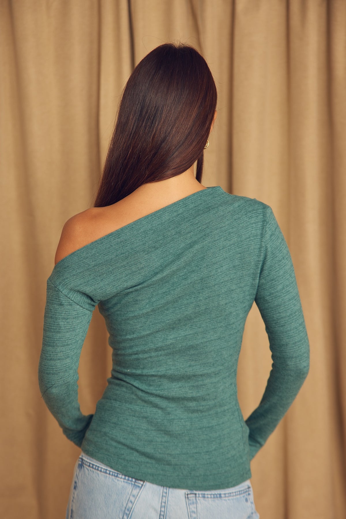 Cossac Drape Top in Organic Cotton and Wool- Teal