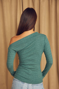 Cossac Drape Top in Organic Cotton and Wool- Teal