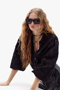 Claire Cotton Lace Shirt- Black