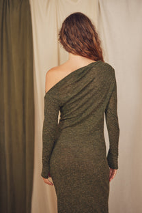Cossac Drape Dress- Khaki Melange