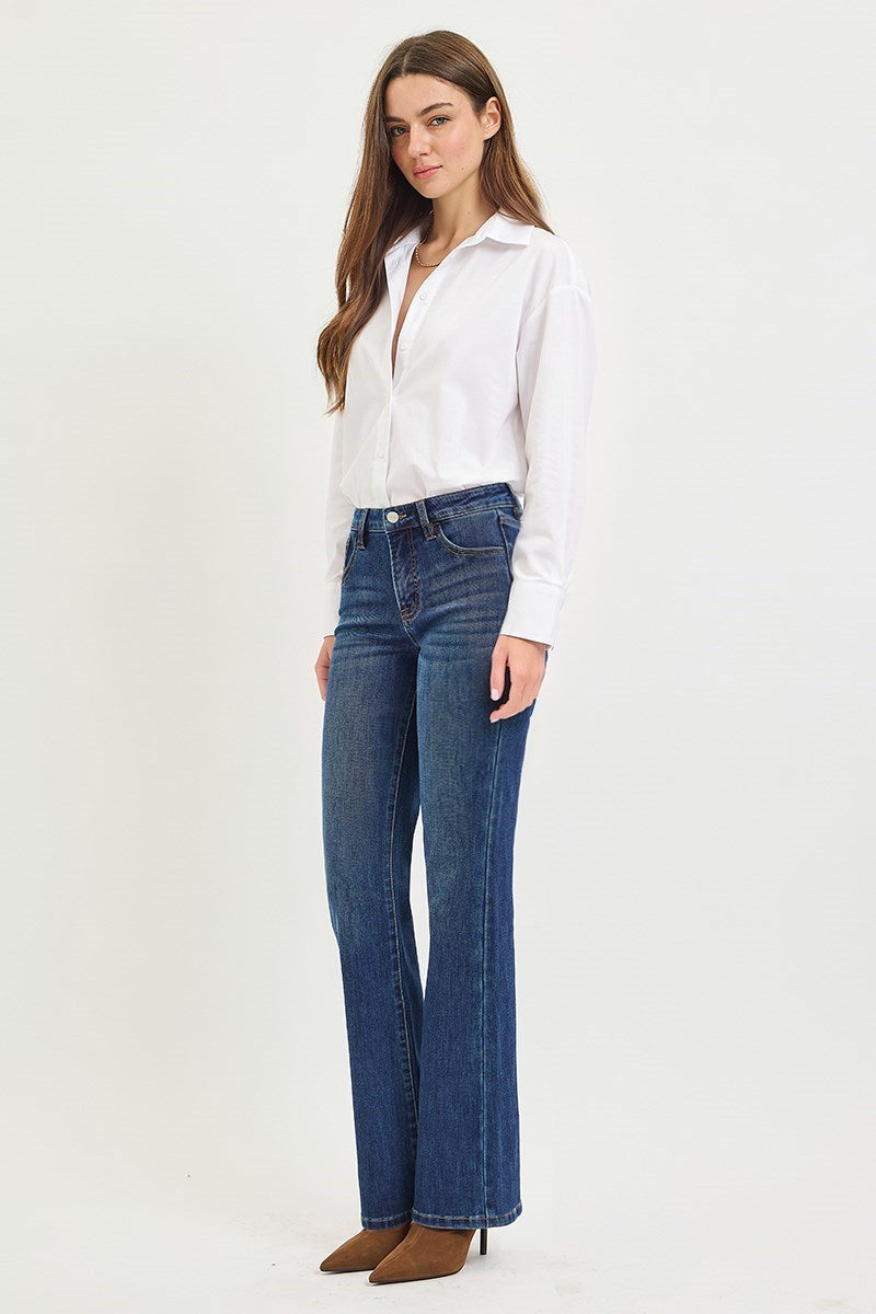 Risen Tummy Control Mid Rise Bootcut Jeans- Dark