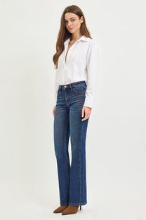 Risen Tummy Control Mid Rise Bootcut Jeans- Dark