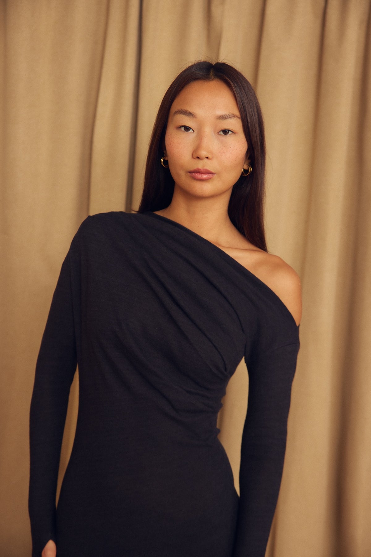 Cossac Wool Drape Midi Dress - Black