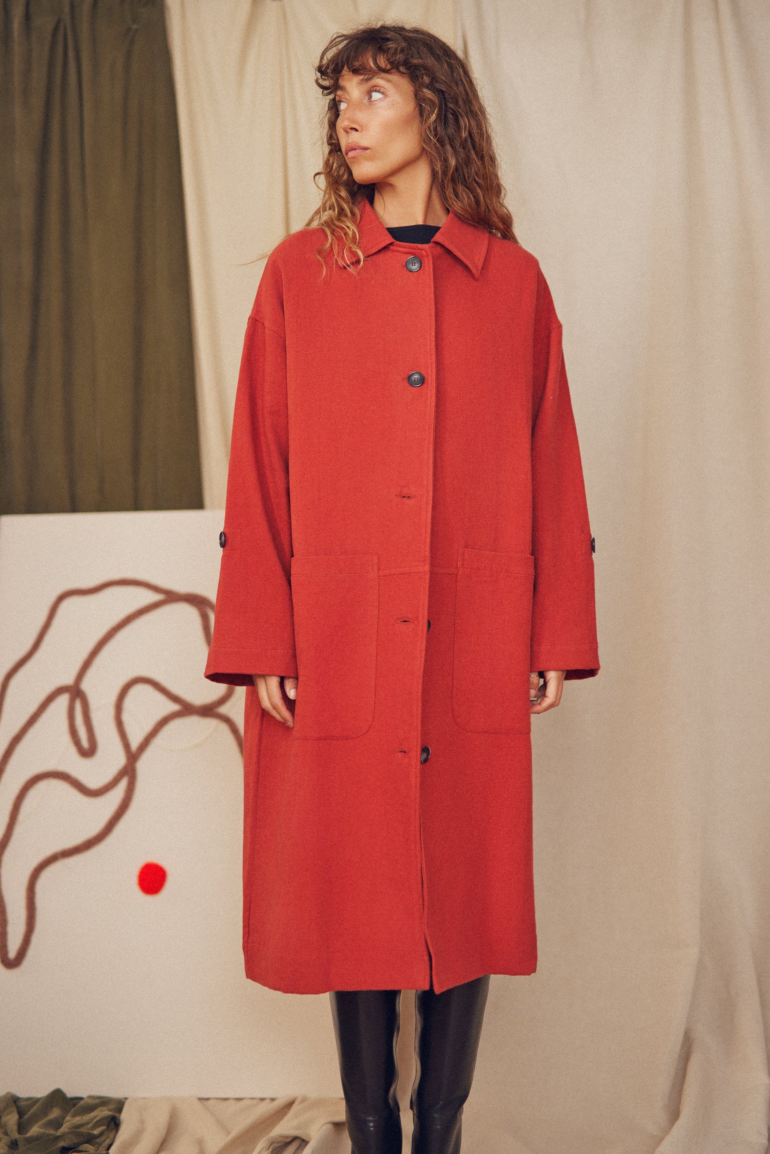 Cossac Organic Cotton Wide Coat - Poppy